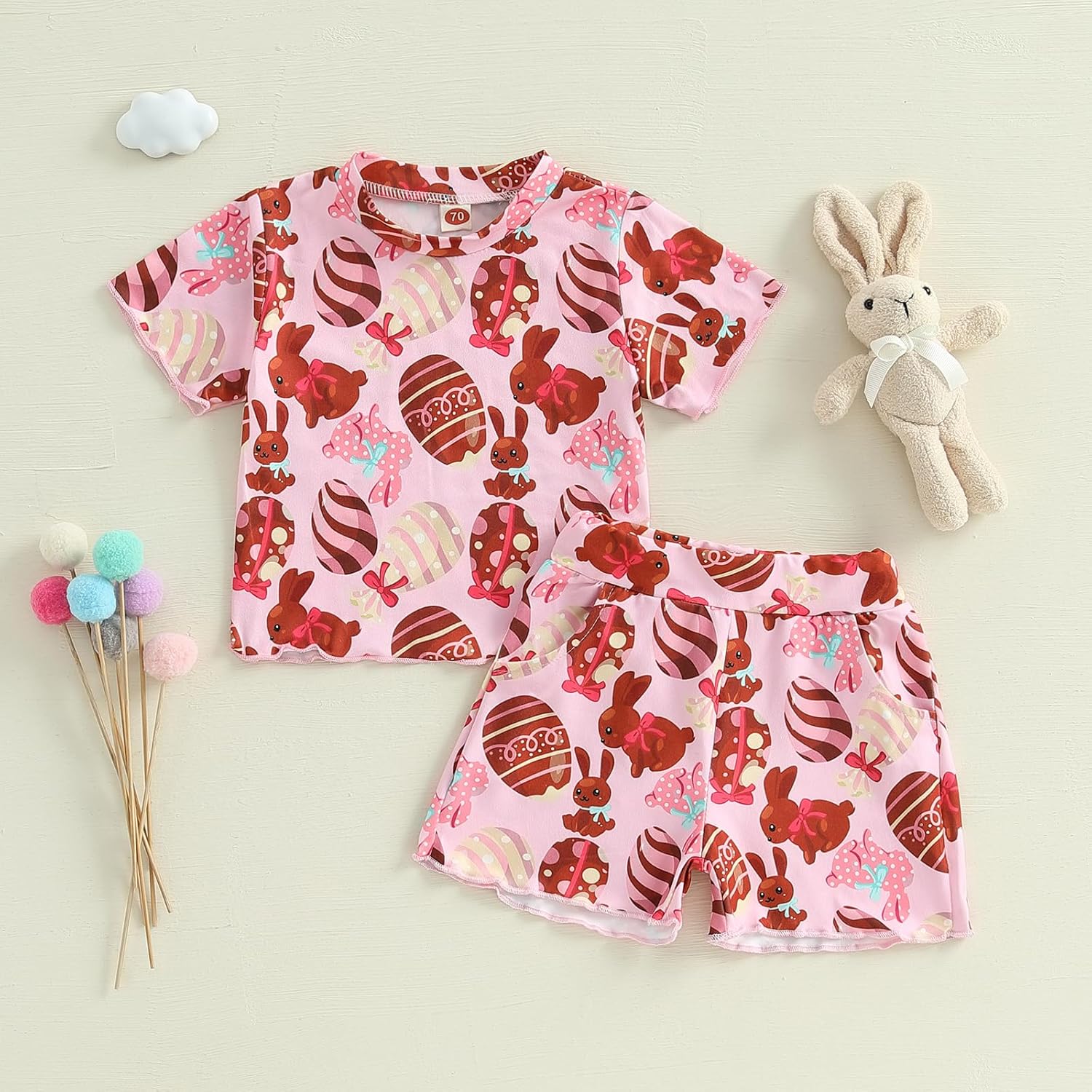 Toddler Baby Girl Easter Outfit Egg Bunny Print Short Sleeve Tops T-shirt Cute Shorts Set Baby Girl Summer Clothes - Image 2