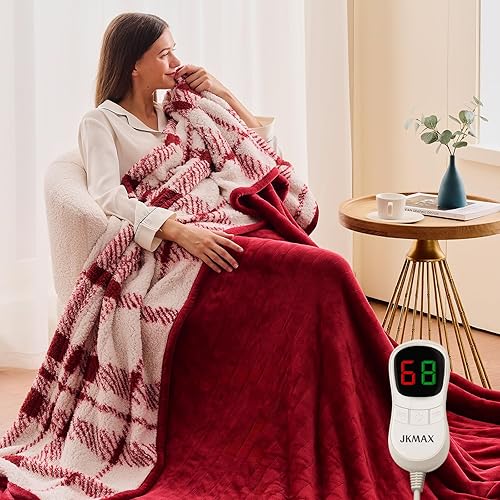 Miniatura 18 de Manta eléctrica térmica tamaño individual, manta térmica de franela de 62 x 84 pulgadas con 10 niveles de calefacción y 5 ajustes de tiempo,