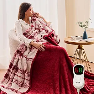 JKMAX Heated Electric Blanket Queen Size - 84"x90" Flannel Heating Blanket with 10 Heating Levels & 5 Time Settings Over-Heat Protection, Winter Warmer for Adults with ETL Certification(Red)