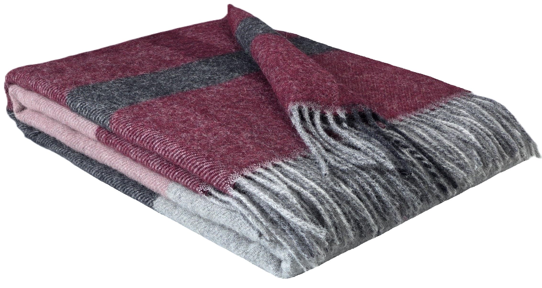 Wolldecke 100% Schurwolle Wohndecke in versch. Farben Tagesdecke Schurwolldecke Plaid 140 x 200 cm Tirol (Dunkelrot-Altrosa-Grau(F))