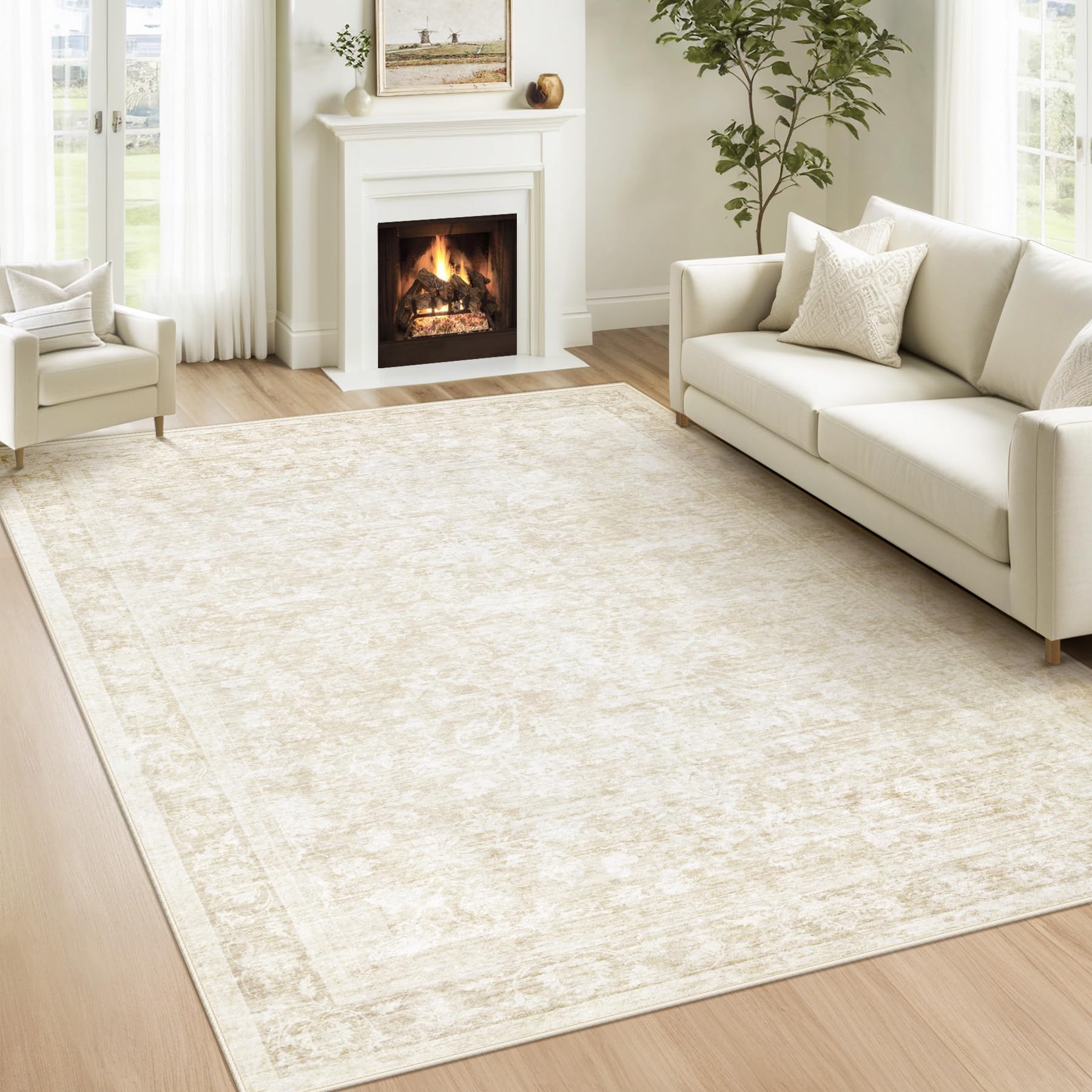 losbulake 5x7 Vintage Floral Rug Beige
