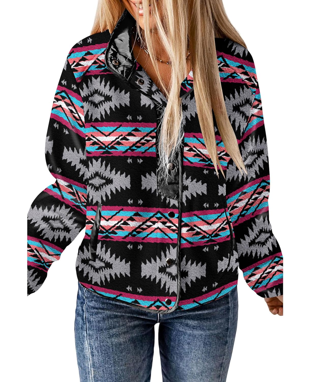 SELINK Western Aztec Fleece Jacket, Shacket - Image 10
