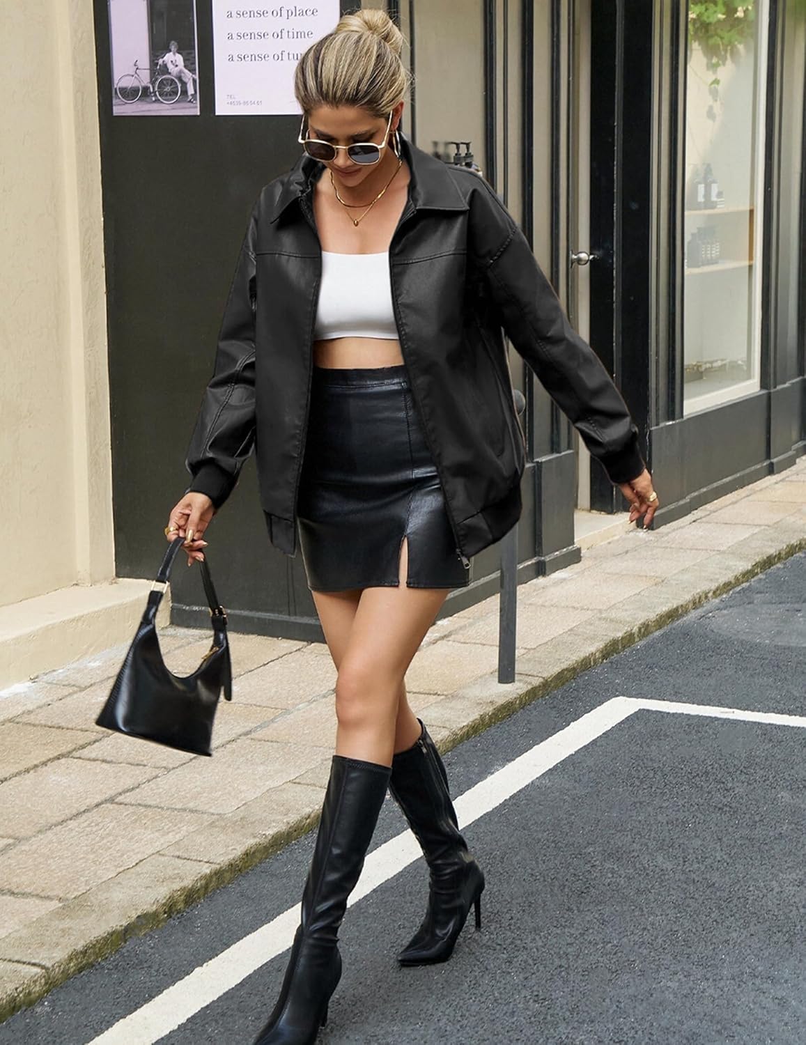 Women's Faux Oversized Leather Jacket Zip Up Motorcycle Bomber Spring Jackets 2026 Vintage Y2K Tops Winter Coats - Image 3