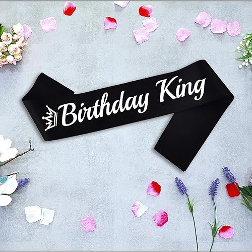 Miniatura 10 de LXYXUUN Banda de cumpleaños King azul real, banda de cumpleaños de papel de aluminio plateado para King divertidas decoraciones de fiesta de