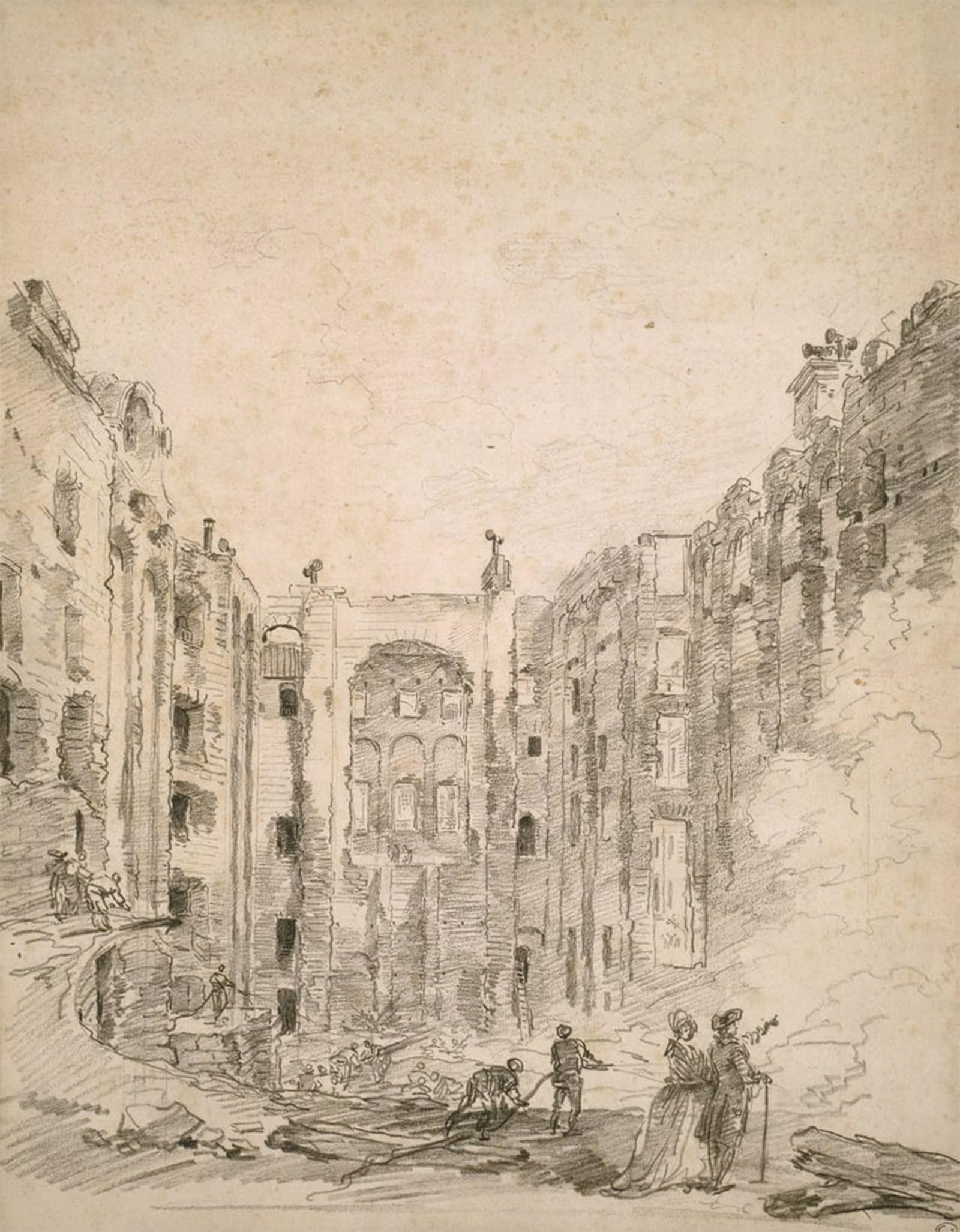 ARTXLXXBN Famous Painting Canvas Artwork Graffiti Print Ruins of the Opera After the Fire of by Hubert Robert Portrait Canvas Image for Home Decor 60x90cm