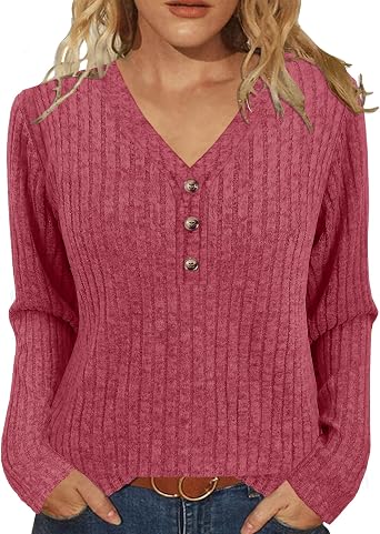 XMTOPYE Womens Sweaters Long Sleeve Shirts 2025 Fall Fashion V Neck Sweatshirts Dressy Casual Tunic Tops Winter Clothes
