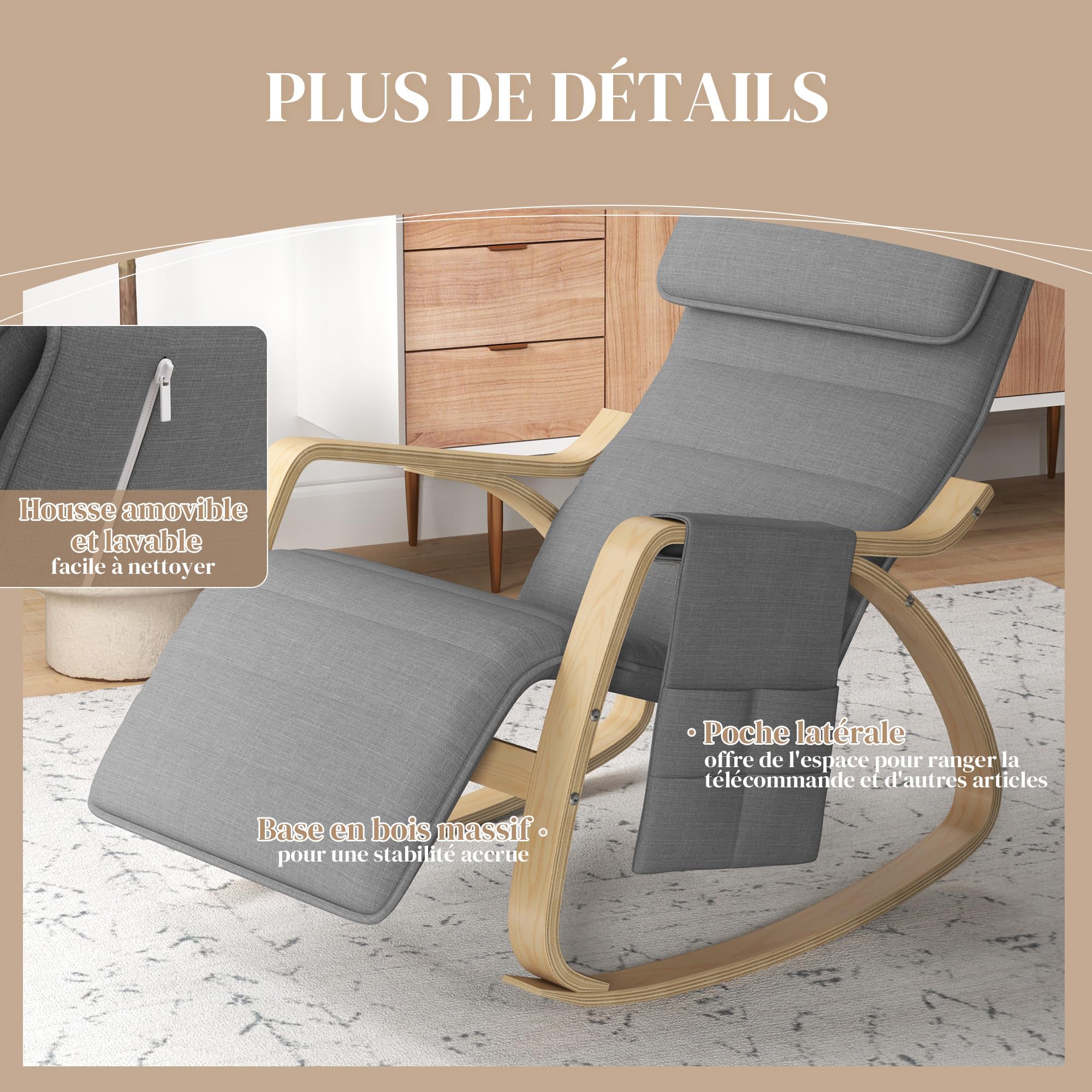 HOMCOM - Sillón basculante de Lactancia (67 x 110 x 91 cm), Color Gris