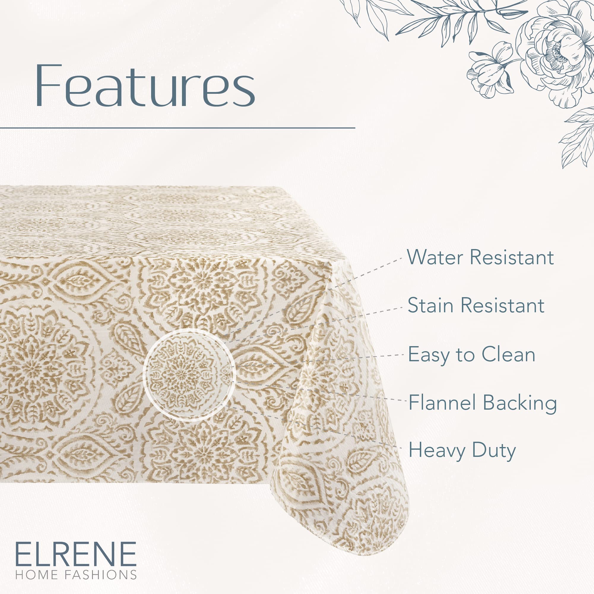 Elrene Home Fashions - Protector de Mesa de Alta Resistencia con Respaldo Acolchado de Franela
