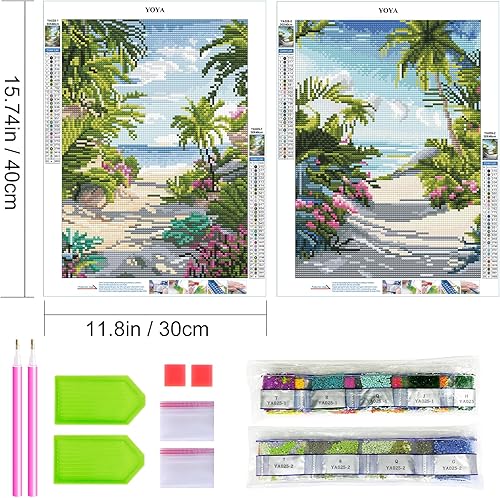 Miniatura 2 de YOYA Paquete de 2 kits de pintura de diamantes de paisaje de playa 5D para adultos, kits de arte de diamantes de playa para bricolaje, pintura de