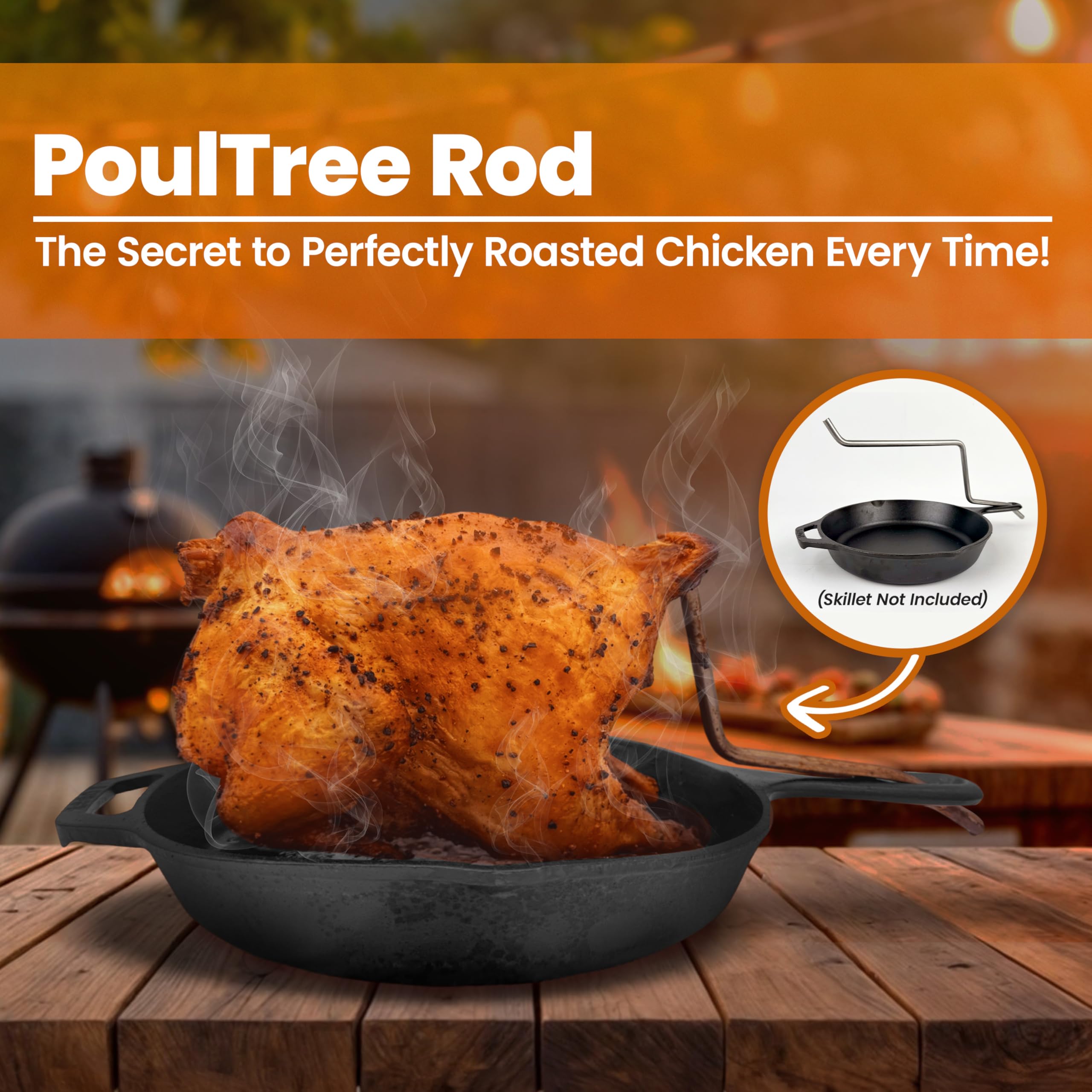 Asador de varillas penetradoras de pollo, para carne jugosa y piel crujiente, para parrilla, horno y ahumador, estilo asador sin centrifugado, cocción por convección hecha fácil, solo varilla 2