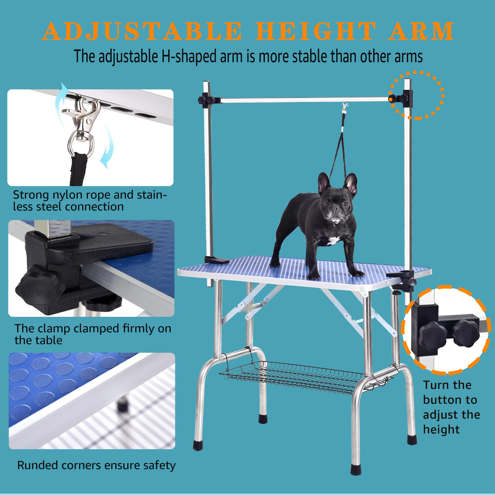 Professional Dog Pet Grooming Table Adjustable Heavy Duty Portable w/Arm & Noose & Mesh Tray (46