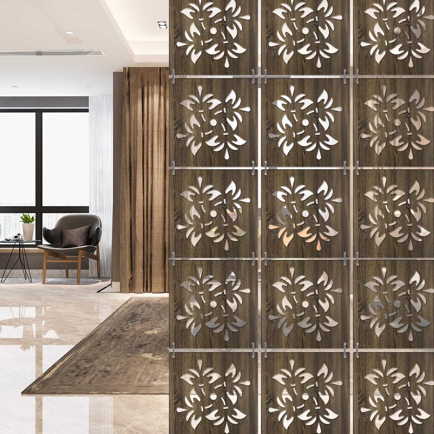 RANDOM Wooden Hanging Room Divider Panel Set | 12 Pcs Partition for Living Room | Decorative Partition Wall Divider, Modern Hanging Dividers, Space Separator for Home and Office Décor (RSD-8108)-image-28