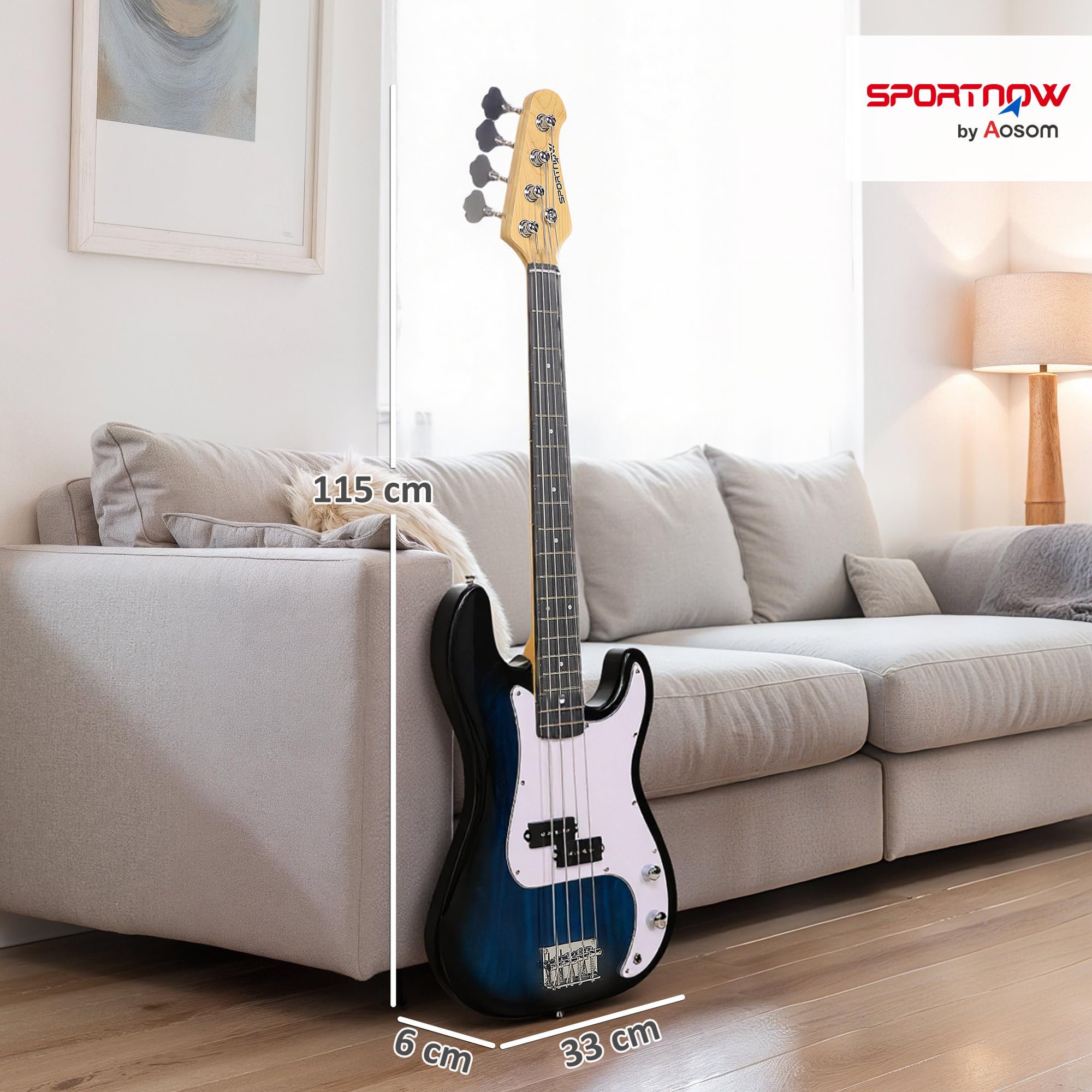 SPORTNOW Chitarra Basso Elettrico 4 Corde con Amplificatore 15W, Borsa, Tracolla, Blu Scuro