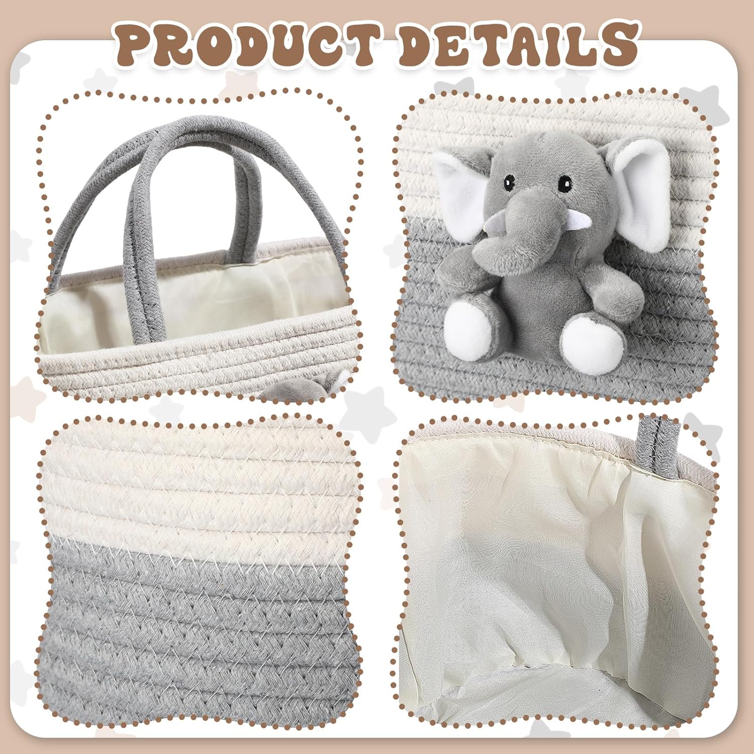 FoldTier Elephant Diaper Caddy Organizer Elephant Cart Storage for Nursery with Handle Baby Shower Basket Gift Baby Bath Caddy for Diapers Wipes Basket for Nursery(Large)