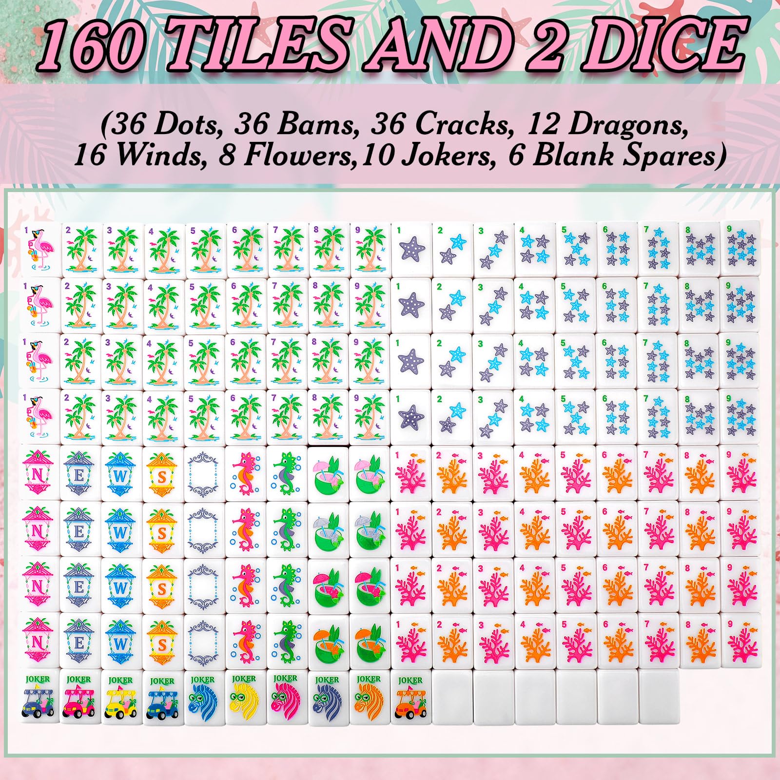 Civaner Set di 160 mattonelle Mahjong americane Palm Beach, 3,2 x 2,2 x 1,4 cm, set 3D mini mahjong costiero per amici di famiglia, riunioni, regali per feste di intrattenimento
