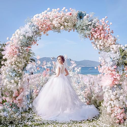 Miniatura 4 de Putros Soporte de telón de fondo redondo blanco de 9.2 pies, marco de arco de globos, arco de boda para ceremonia, fiesta de cumpleaños,
