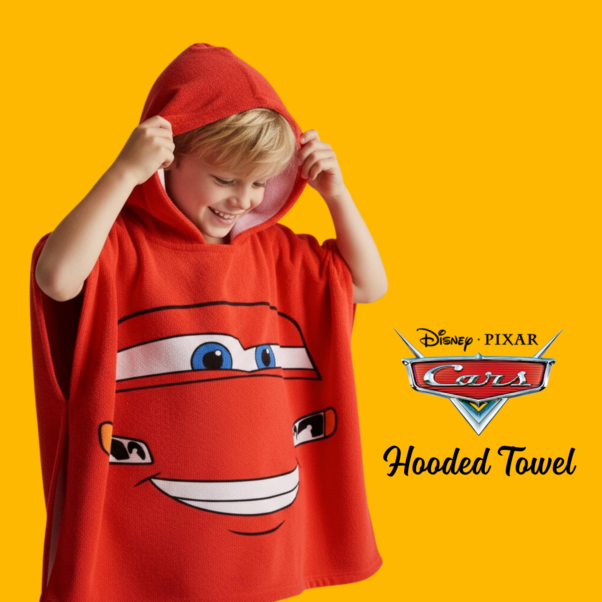 Disney Pixar Cars Poncho da Bambino, Telo Mare, Asciugamano da Bagno con Cappuccio, Asciugamano da Nuoto per Ragazzi
