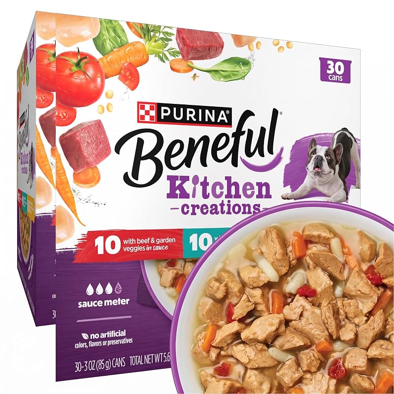 Ração Úmida para Cães Adultos Beneful Kitchen Creations com Carne, Frango ou Cordeiro – Pacote com 60 Latas de 85 g