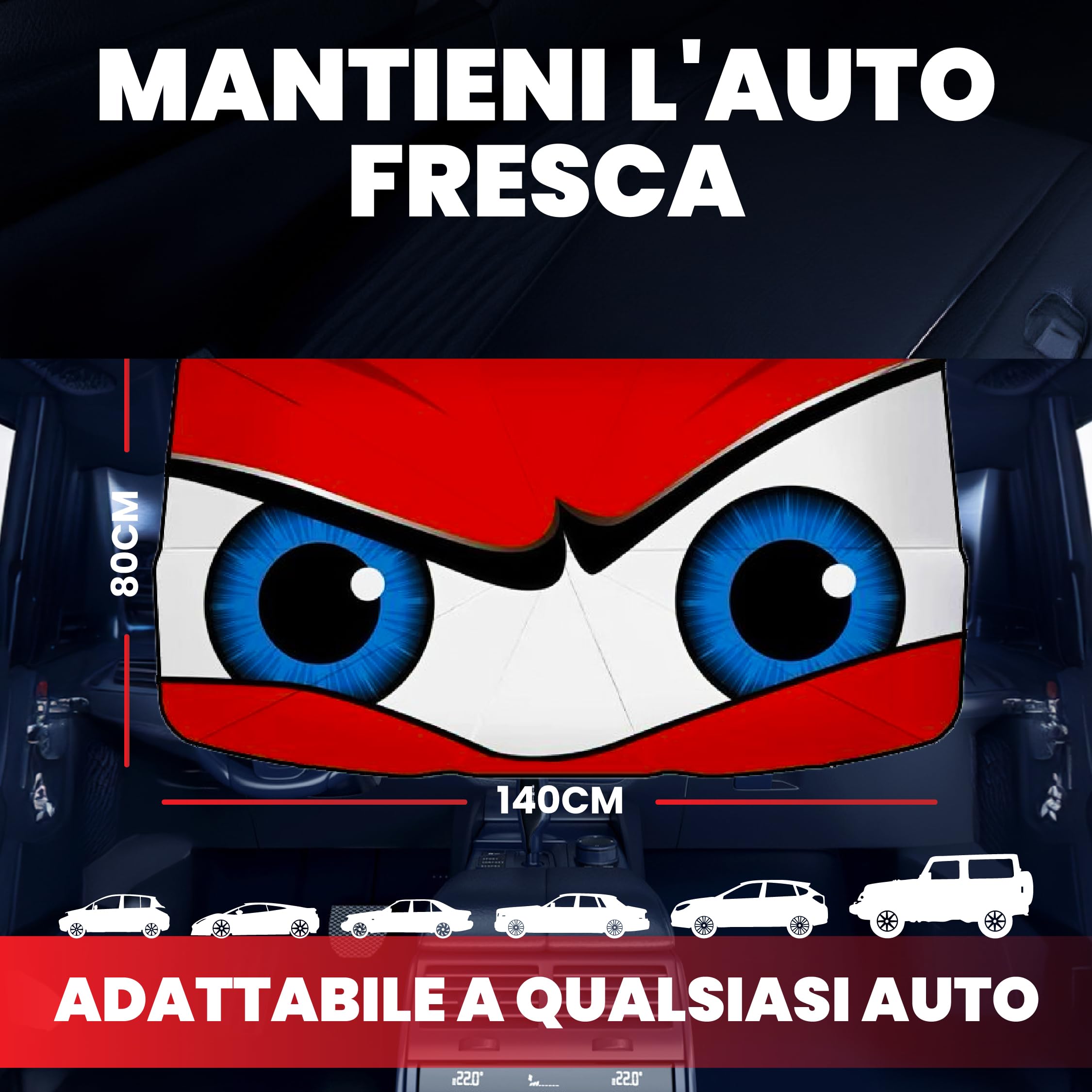 Parasole Auto Protezione Solare Anteriore per SUV, Parasole per Auto Ombrello Parasol Macchina 140x80cm Resistente ai Raggi UV Ombrello per auto con Rivestimento in Titani