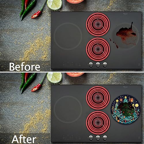 Miniatura 6 de Juego de fundas redondas para quemadores de estufa con estampado navideño, 2 piezas de 8 pulgadas y 2 piezas de 10 pulgadas, 4 juegos de fundas para