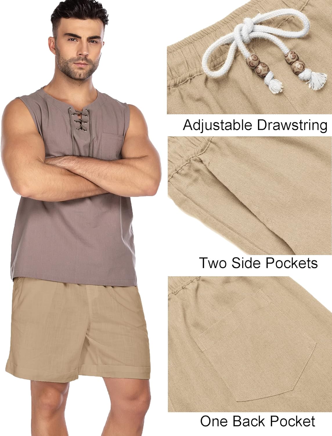 COOFANDY Men's Linen Shorts Casual Elastic Waist Drawstring Summer Beach Shorts - Image 5