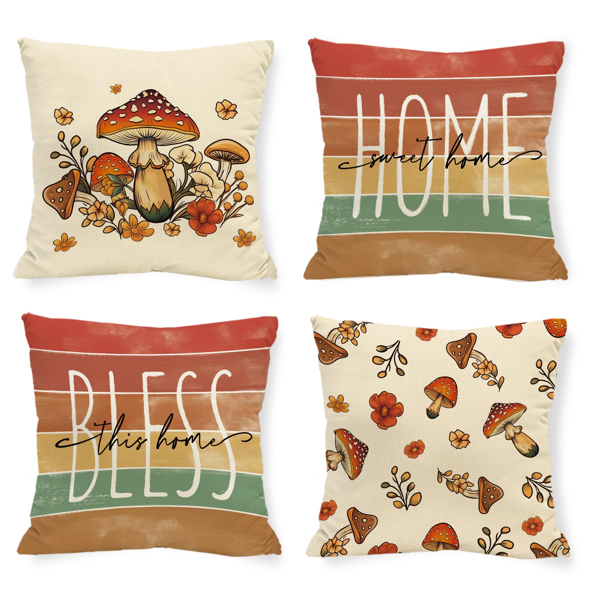 Tikeciti Fall Thanksgiving Harvest Mushroom Pillow Covers Sweet Home Thanks Give 18 x 18 Inch Throw Pillows Autumn