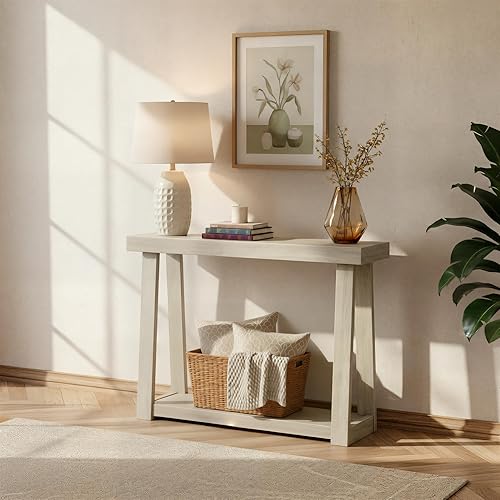 Miniatura 13 de Plank+Beam Mesa de consola de madera maciza con almacenamiento, 46 pulgadas, mesa de sofá con estante, mesa estrecha de entrada para pasillo, detrás