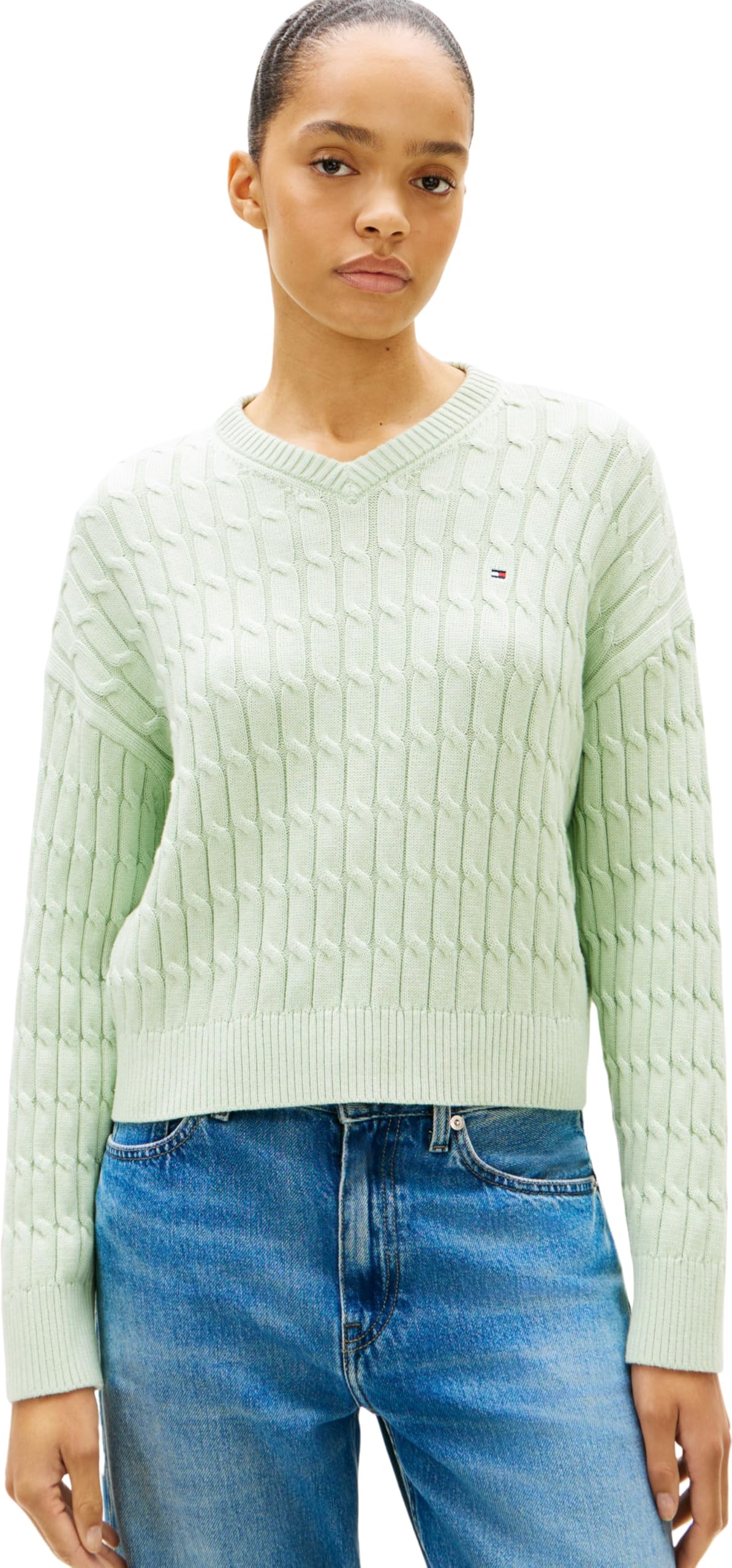 Tommy Hilfiger Co Cable Mid GG RLX LS V-nk Swt Ww0ww48433 Pullover Donna (Pacco da 1)