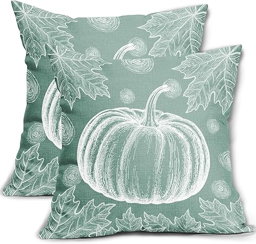 Juego de 2 fundas de almohada de otoño de 18 x 18 pulgadas, color gris y blanco, con estampado de hojas de arce, fundas decorativas para exteriores,