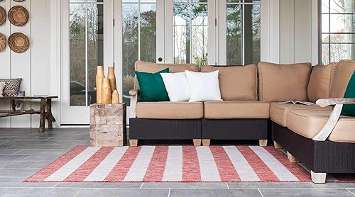 Miniatura 3 de Unique Loom Outdoor Striped Collection - Alfombra envejecida a rayas (4 pies 1 pulgada x 6 pies 1 pulgada, rectangular, rojo óxido y gris)