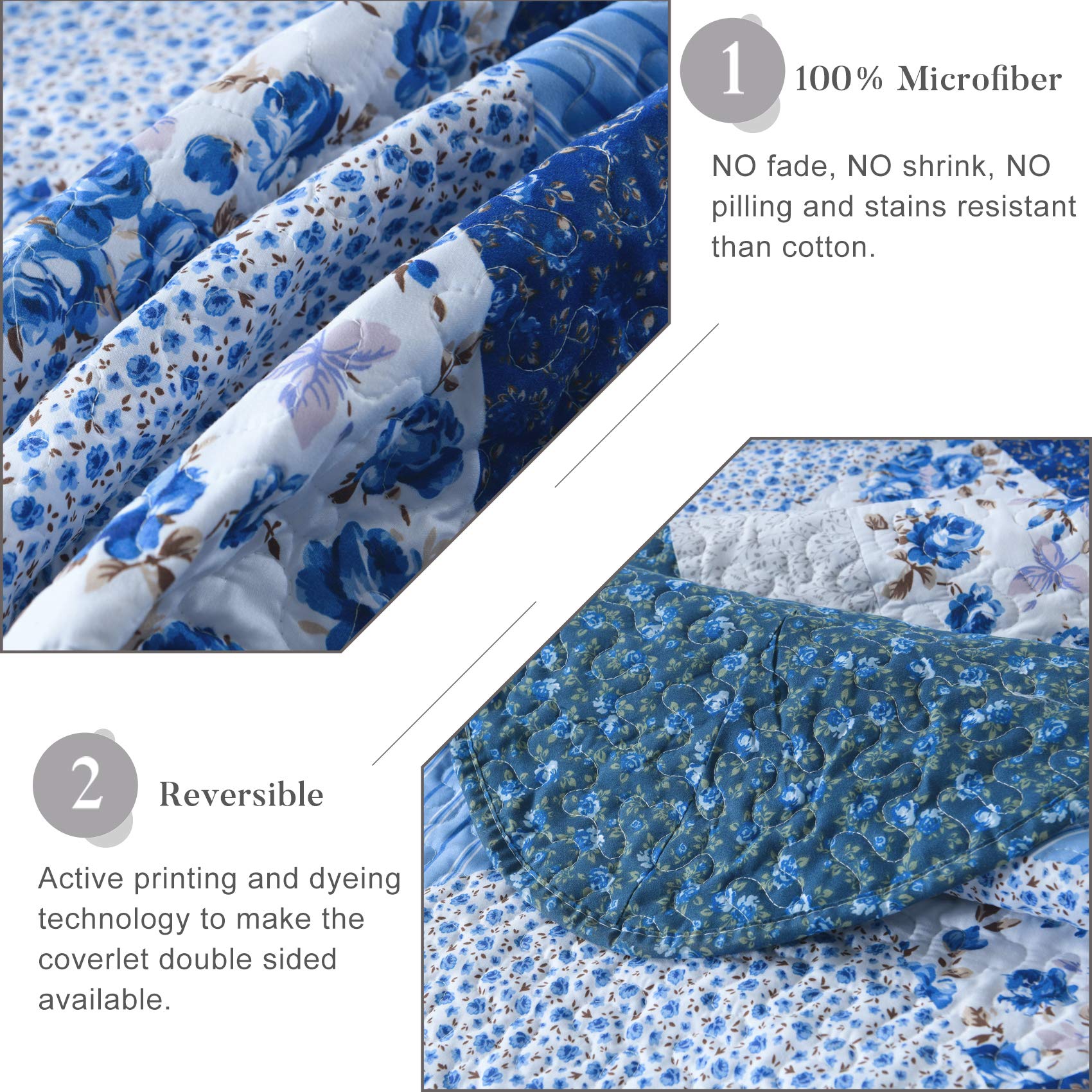 Mybedsoul Juego De Colcha Con Diseño De Retazos, Tamaño King, 3 Piezas, Diseño Bohemio Con Cuadros Y Flores, Reversible, Microfibra Para Todo El Año, 229 X 264 Cm, Gris