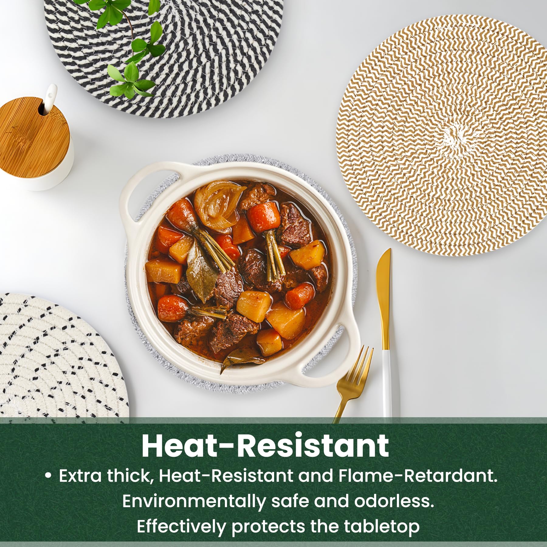 Salvamanteles de 8 pulgadas para platos calientes, ollas y sartenes calientes, posavasos gruesos resistentes al calor, almohadillas calientes multifuncionales para mesa y encimera, 6 unidades