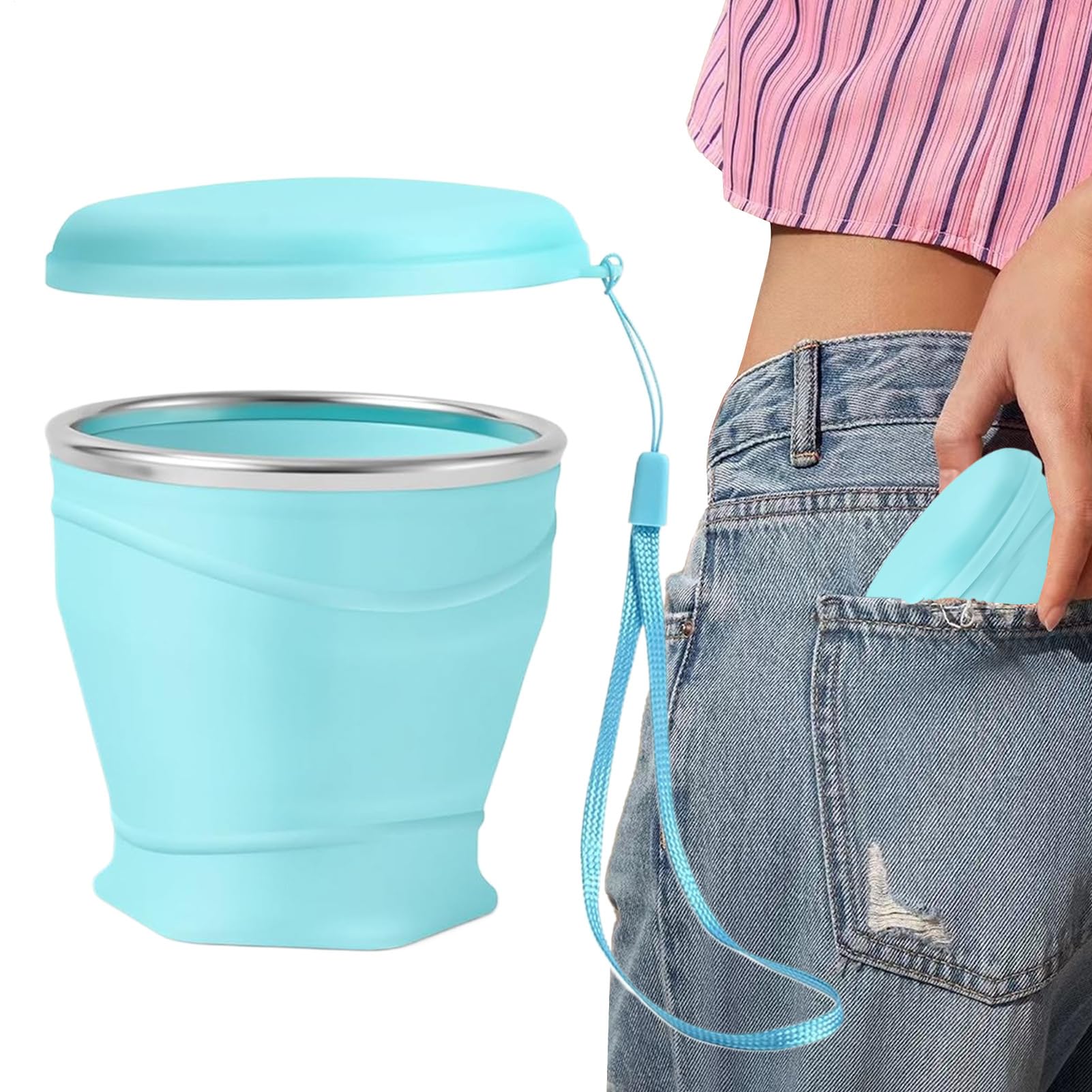 Genérico Vasos Plegables De Silicona De Alimenticio Para Acampada, Vaso De Viaje A Prueba De Fugas De 260 Ml Con Tapa, Taza Portátil Reutilizable Para Bebidas, Ideal Para Picnic Acampada Senderismo — view 9