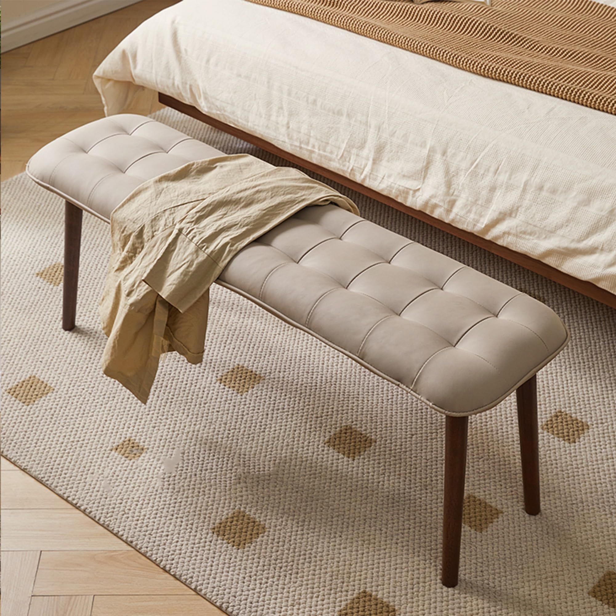 MSHGSKU Wooden Upholstered Dining Bench - Farmhouse Entryway Seat for Bedroom, Living Room & Hallway - Narrow Shoe Storage Bench