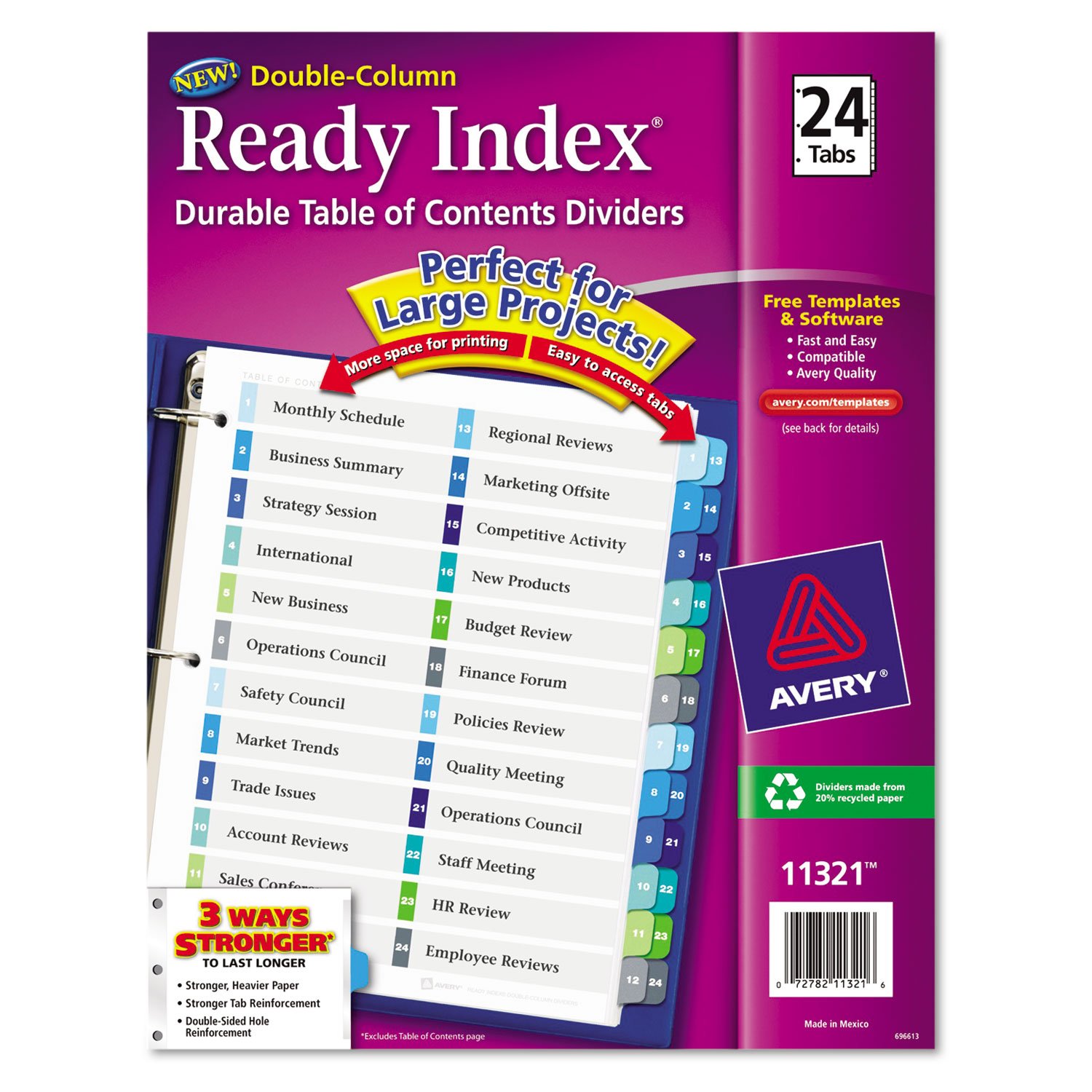 Avery 11321 Ready Index, Double Column TOC, 8.5 x 11, Multicolor, 24 Tabs/Set