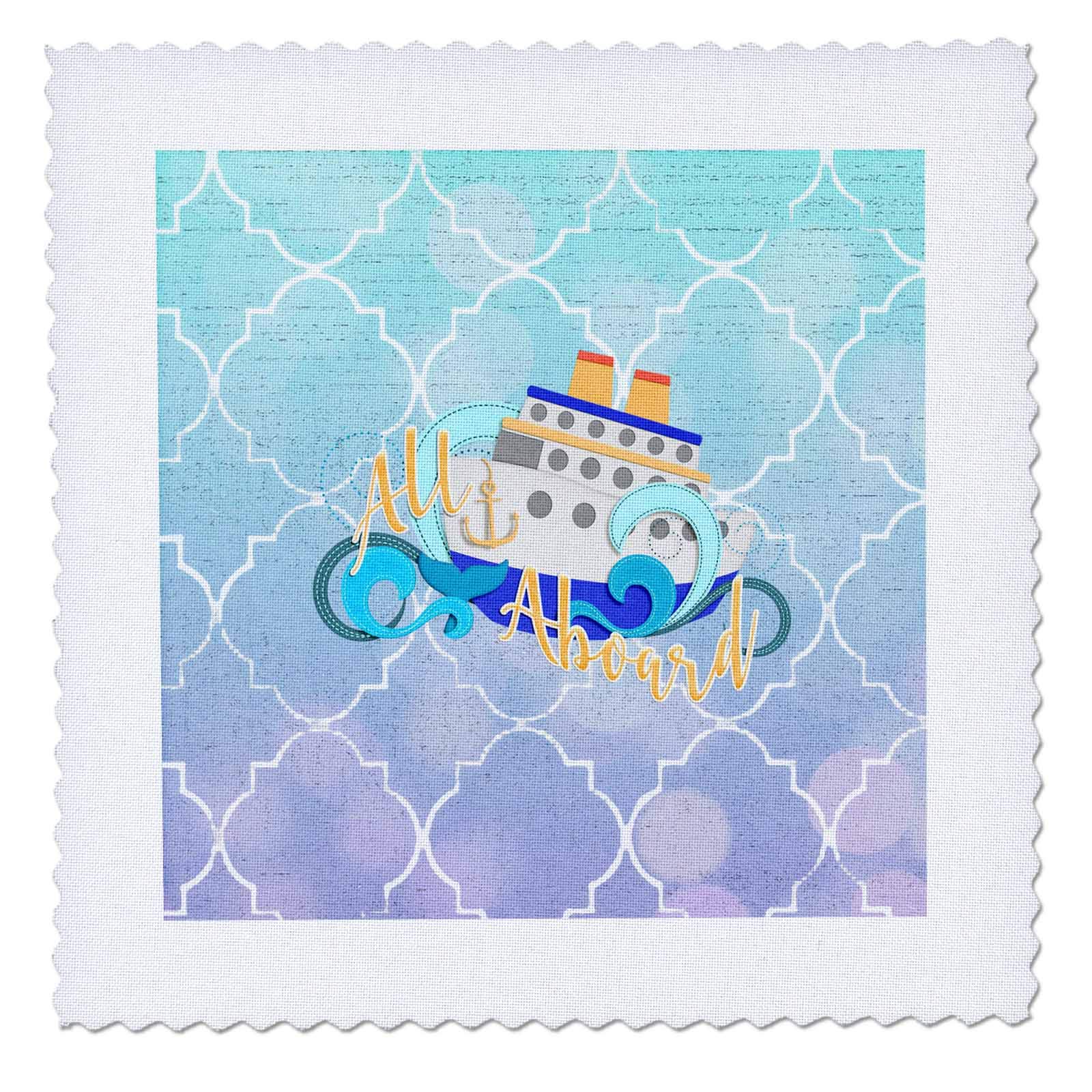3dRose 8x8 inch Quilt Square, All Aboard, Cruise Ship on The Waves, Blue Diamond