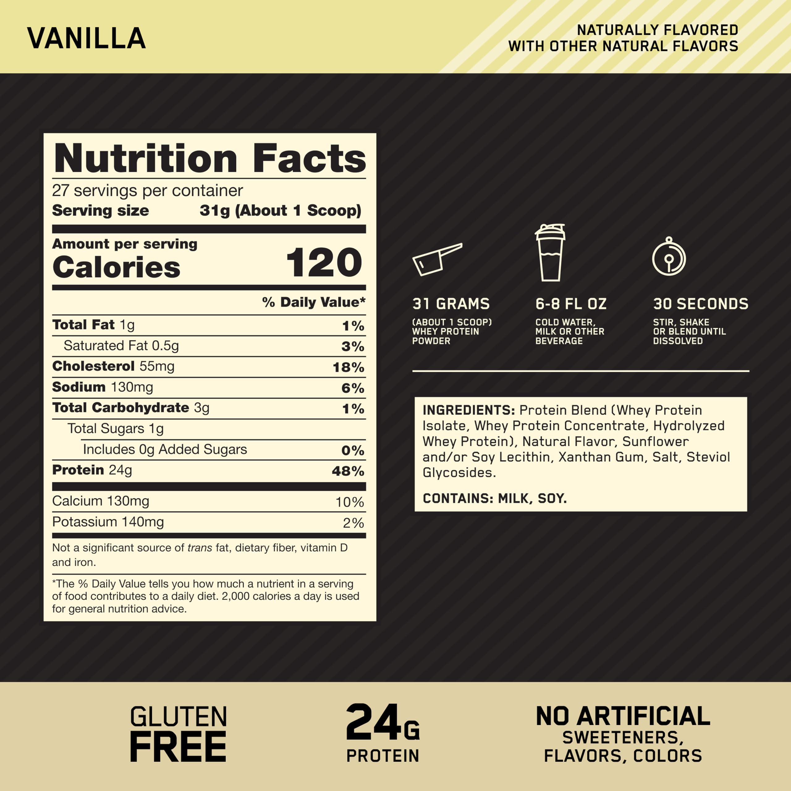 Optimum Nutrition Gold Standard Whey Protein Powder, Vanilla, 2 LB — Amazon image 3