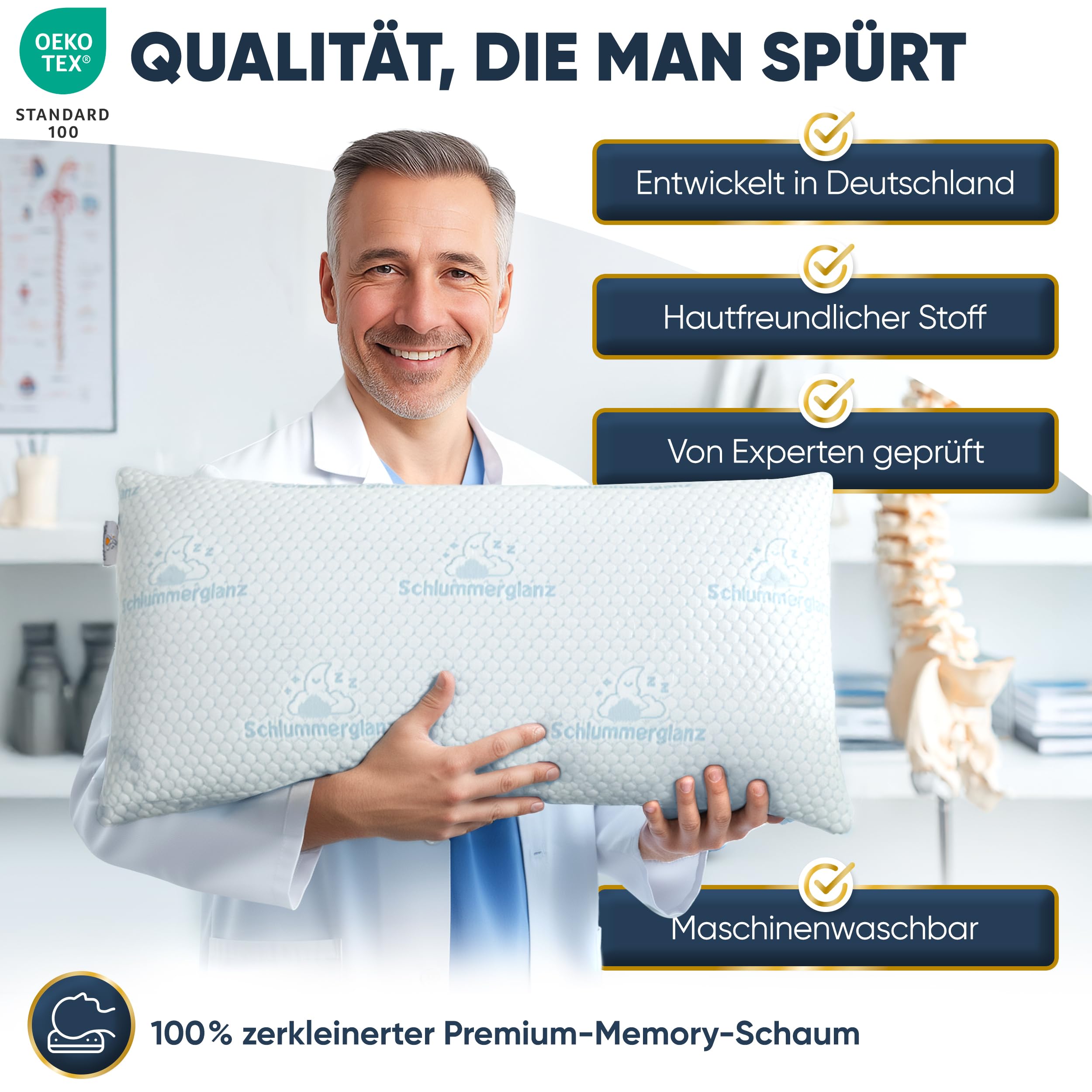 Ergonomisches Memory Foam Kopfkissen 40x60 cm Orthopädisch Höhenverstellbar