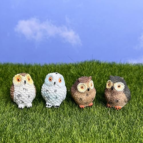yaartz Accesorios de jardín de hadas, decoración de figuritas en miniatura para mini jardín, terrario, 4 unidades, búhos