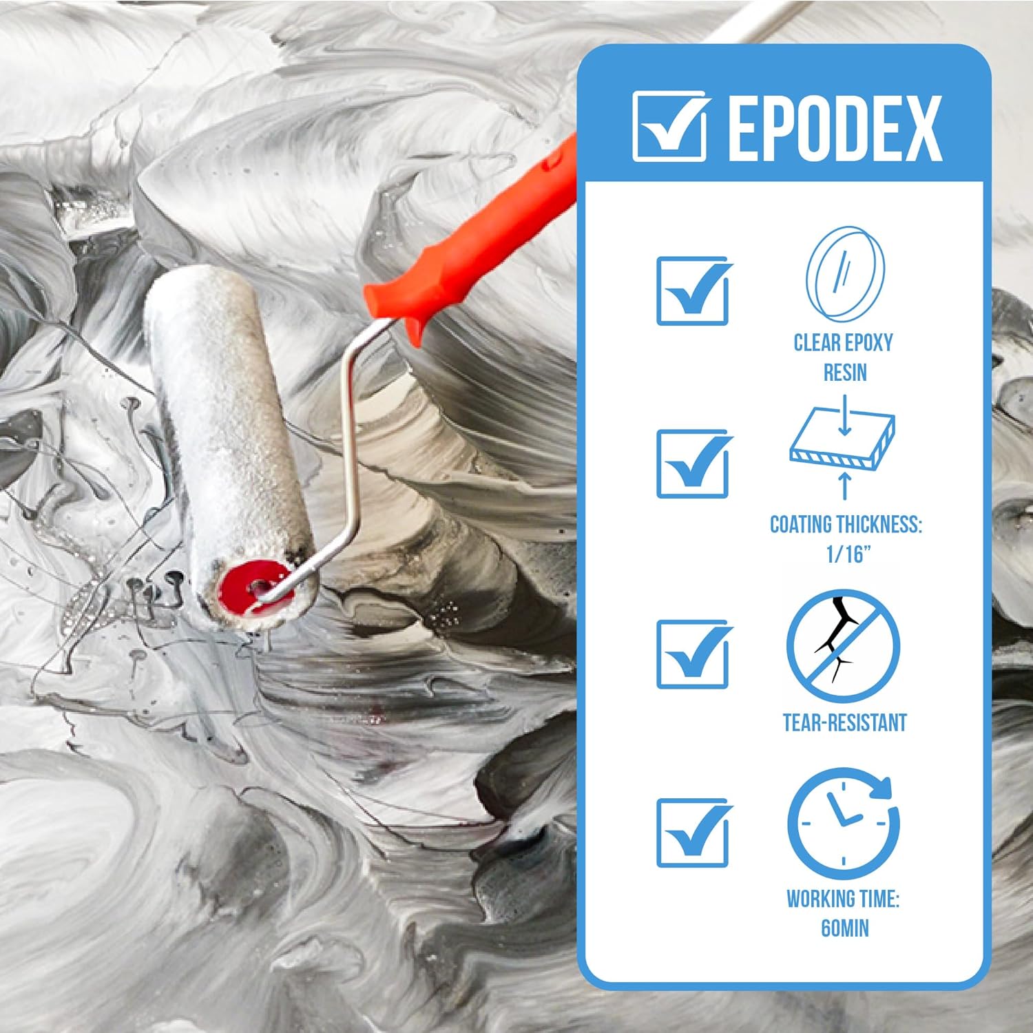 EPODEX Flooring Resin Kit, Garage Floor Epoxy Kit, Durable Epoxy Floor Coating for Commercial, Industrial, Workshop & Garage, Low VOC, UV-Stabilized - Metallic - SATIN GRAY PACIFIC TURQUOISE - 1.76gal