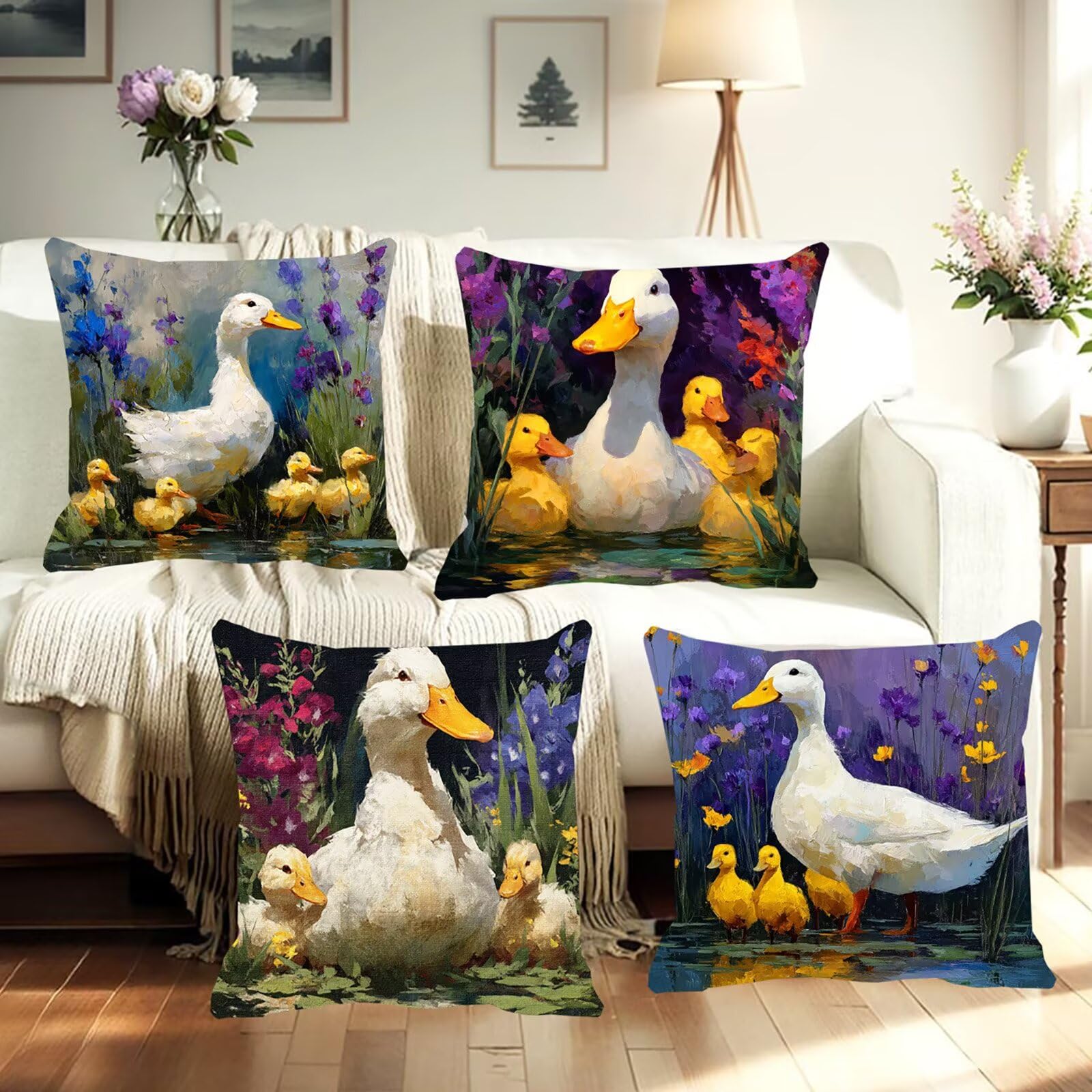 Poszewki na poduszki 60 x 60 cm, zestaw 4 szt. na zewnątrz dekoracyjne poduszki wodoodporne lniane poduszki na sofę pokrowce na poduszki z miękkim oddychającym zamkiem błyskawicznym, sypialnia, żółta