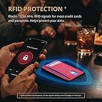 Vista 193 de Buffway - Billetera delgada minimalista de cuero con protección RFID para hombre y mujer Café Lichee