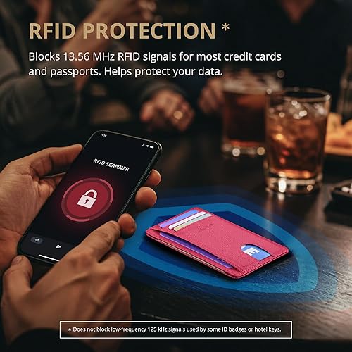 Miniatura 193 de Buffway - Billetera delgada minimalista de cuero con protección RFID para hombre y mujer Café Lichee