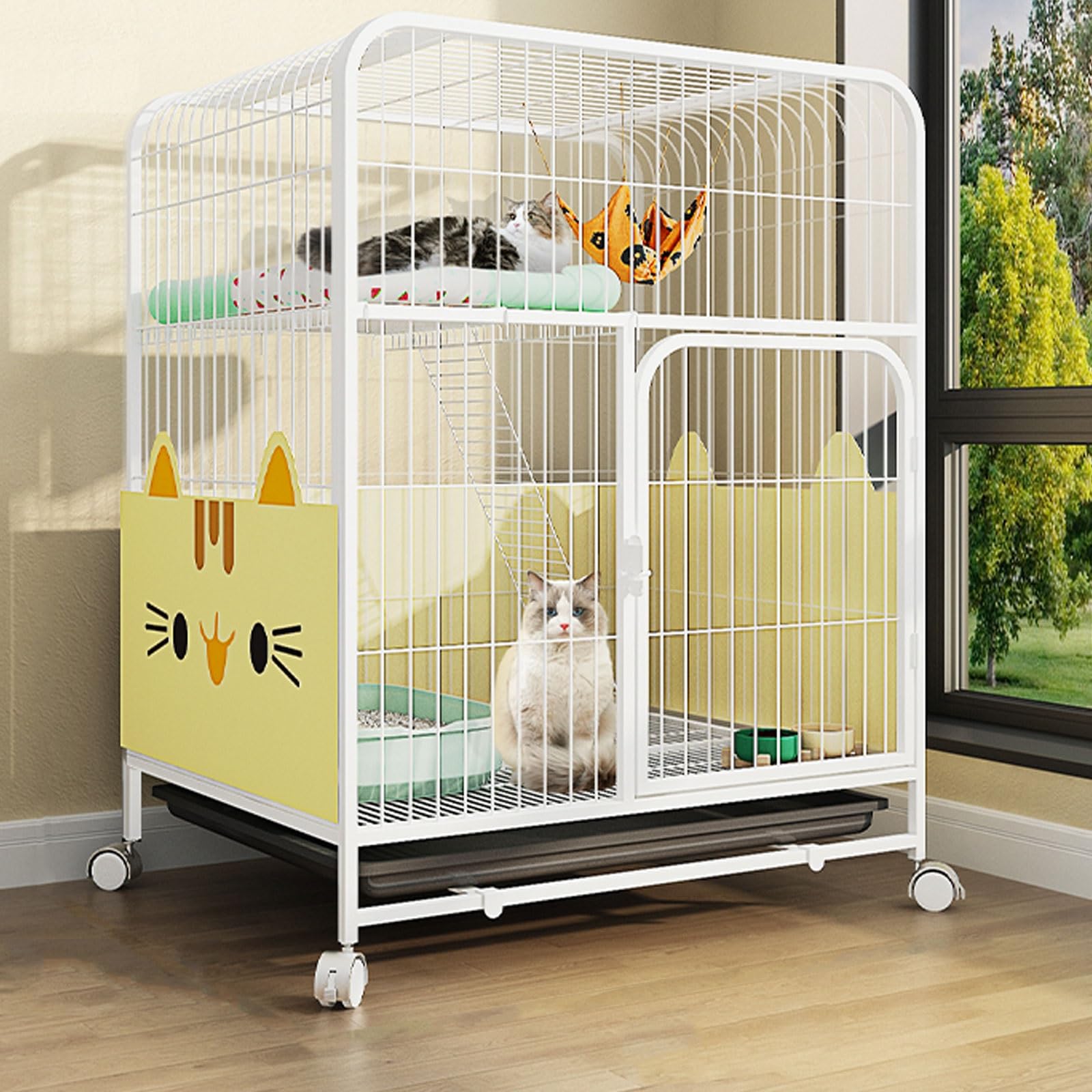 asdchZen Large Cat Crate With Wheels,Pet Playpen Metal For 1-2 Cats,Ferret,Chinchilla,Rabbit,Small Animals,Kitty,Squirrel,Rv Travel,Camping,White,L,White-M