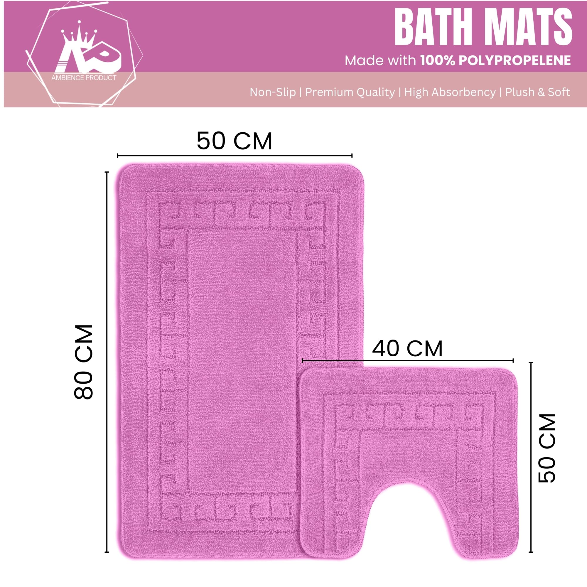 Ambience Products Greek Key Pattern Bath Mats 2 Piece Sets Non Slip Bathroom Mat - Image 2
