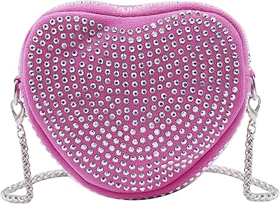 RARITYUS Cute Heart Shaped Purse Bling Rhinestone Crossbody for Women Girls Wallet Shoulder Bag with Chain Strap