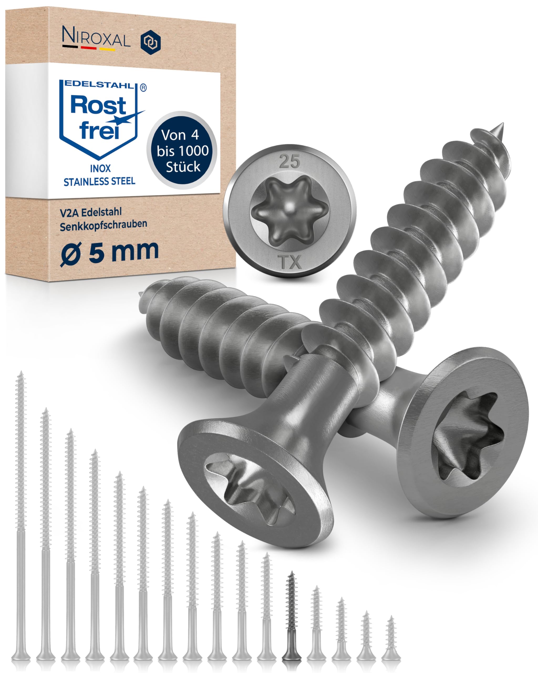 Wood Screws 5x35 mm Stainless Steel 304 Torx Countersunk Head Partial Thread Chipboard Screws Pack of 4 NietFullThings