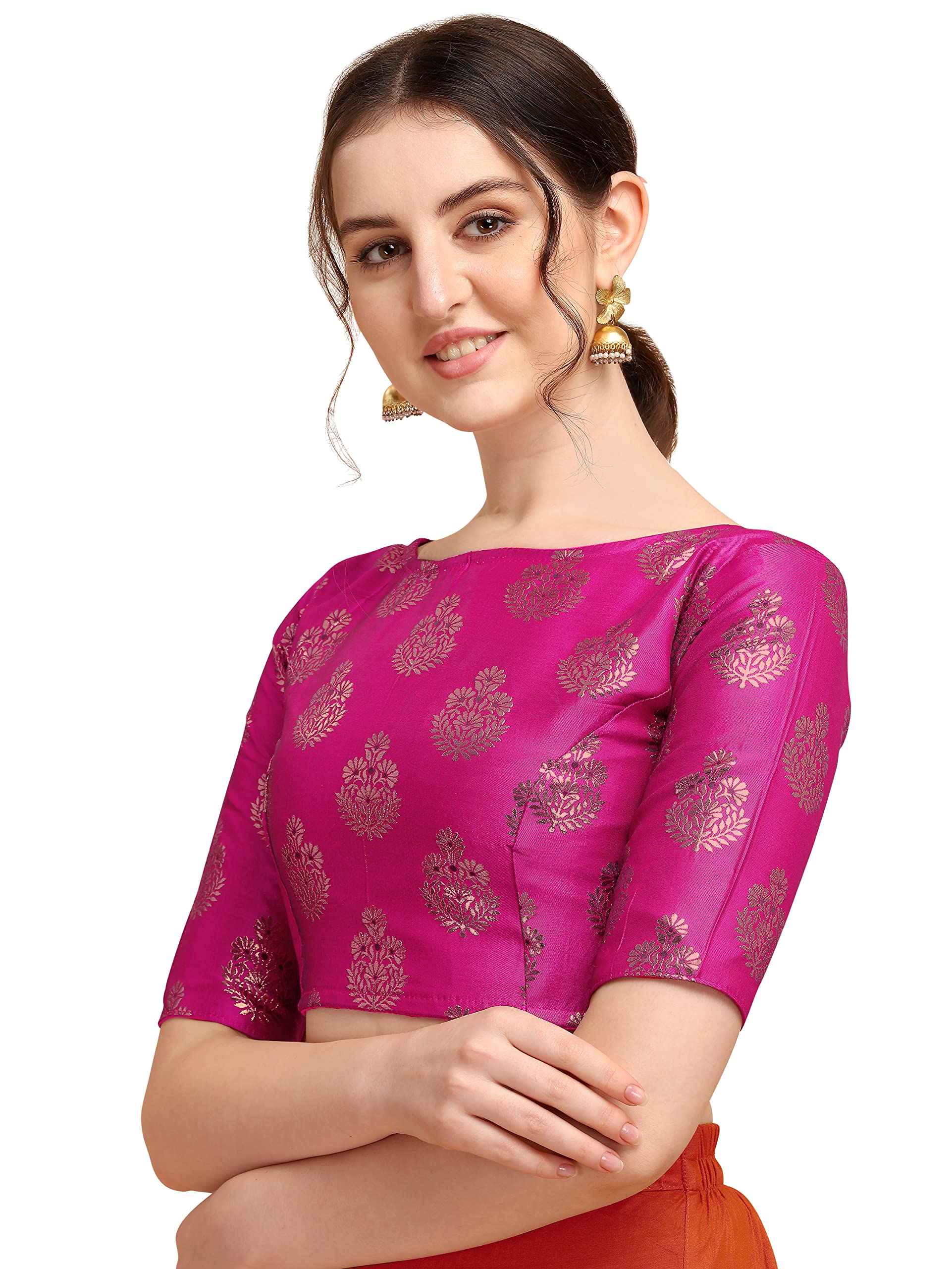 OOMPH! Jacquard Pink Readymade Blouse for Women - rbbl169xl (color may slightly vary due to photographic effect) - Image 2 thumbnail