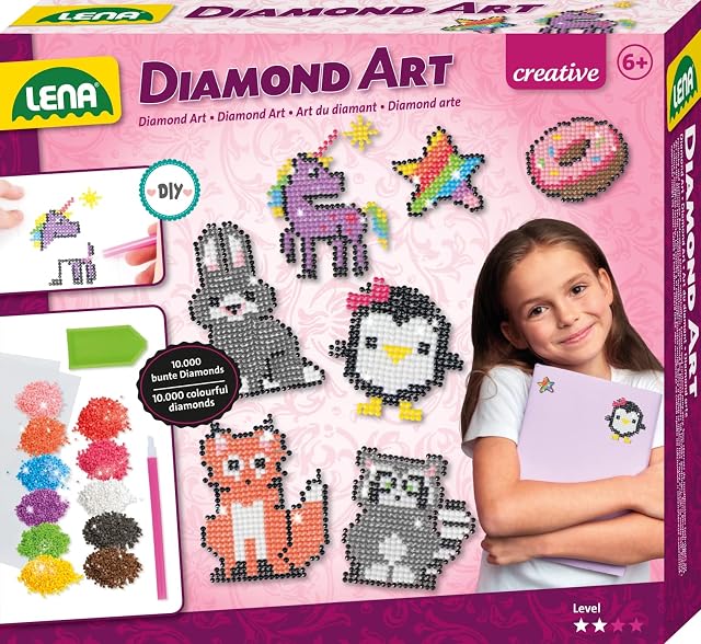 LENA 42646 Diamond Art - Kit para manualidades (20 pegatinas en colores modernos, con 10.000 cuentas…