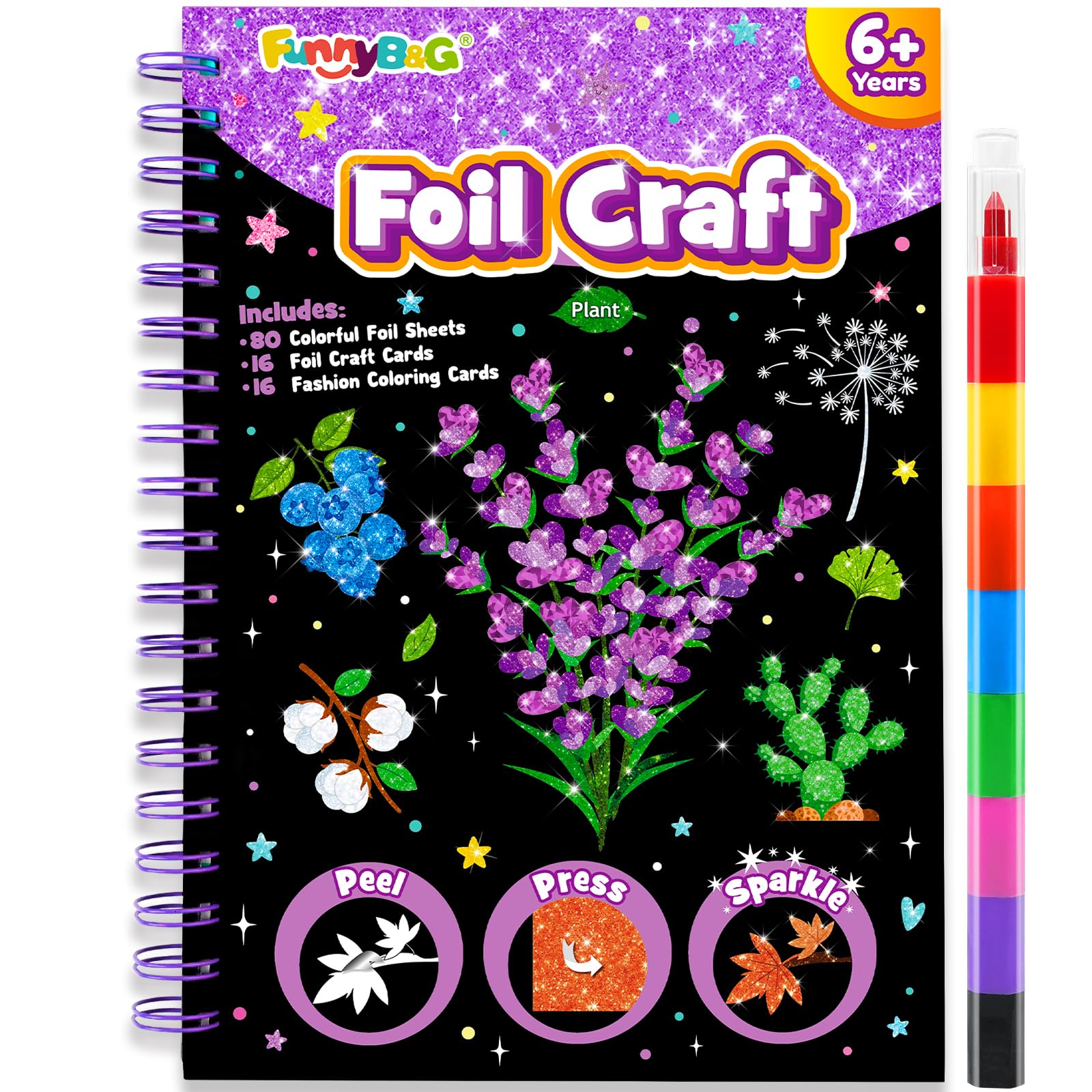 FUNNYB&amp;G Foil Art Craft Kit for Kids,Fun Plants Birthday Gift Toy for Girls
